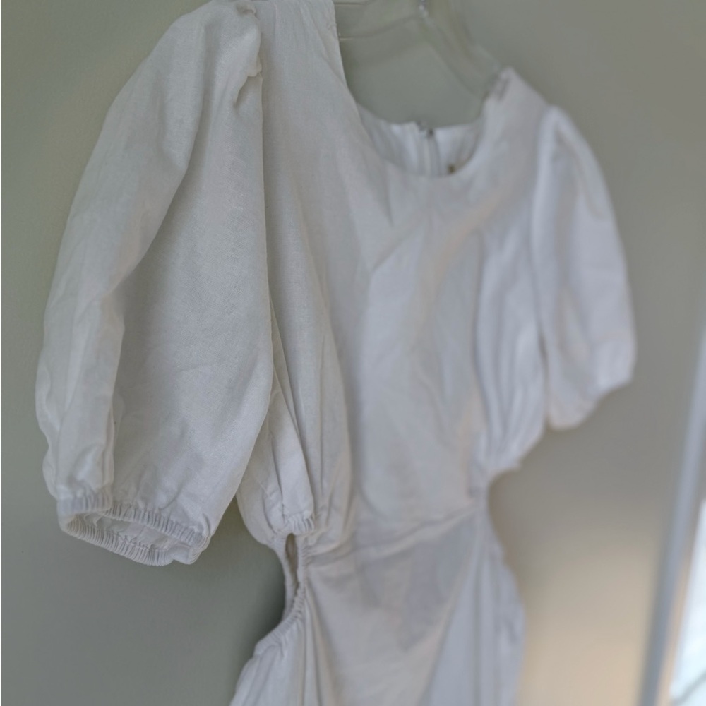 Altar'd State Size Medium White Puff Sleeve Cutout Mini Dress Linen Blend Lined - Picture 6 of 13